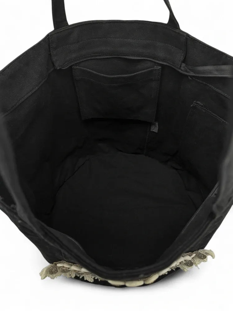 Grand sac en coton et perles I SEA YOU Noir