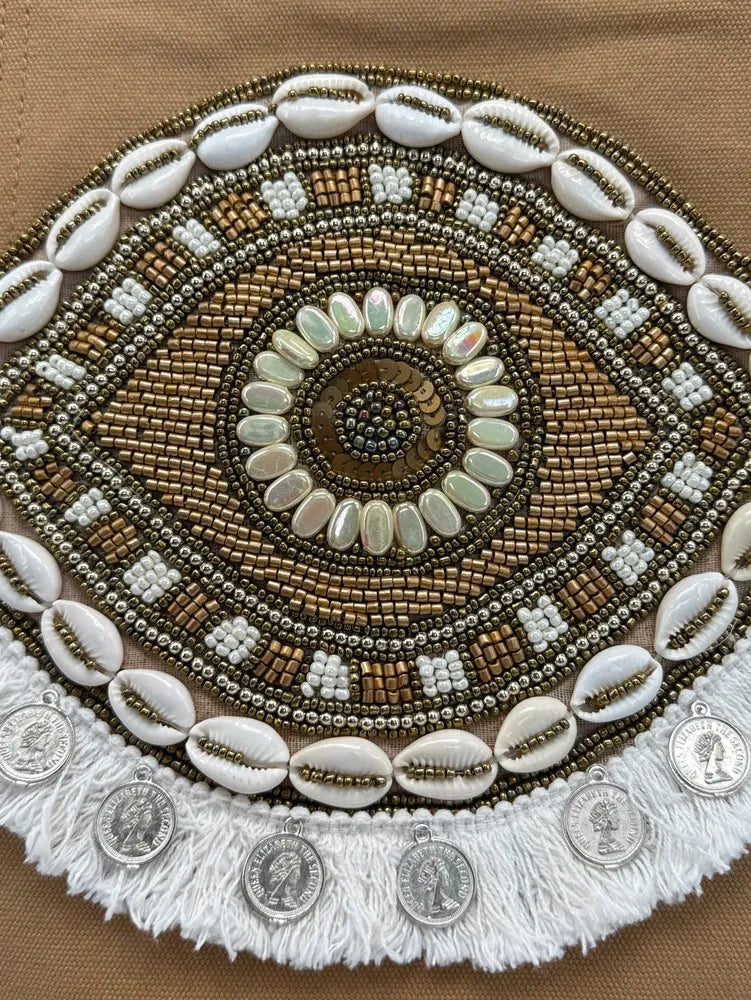 Grand sac en coton et perles I SEA YOU Taupe