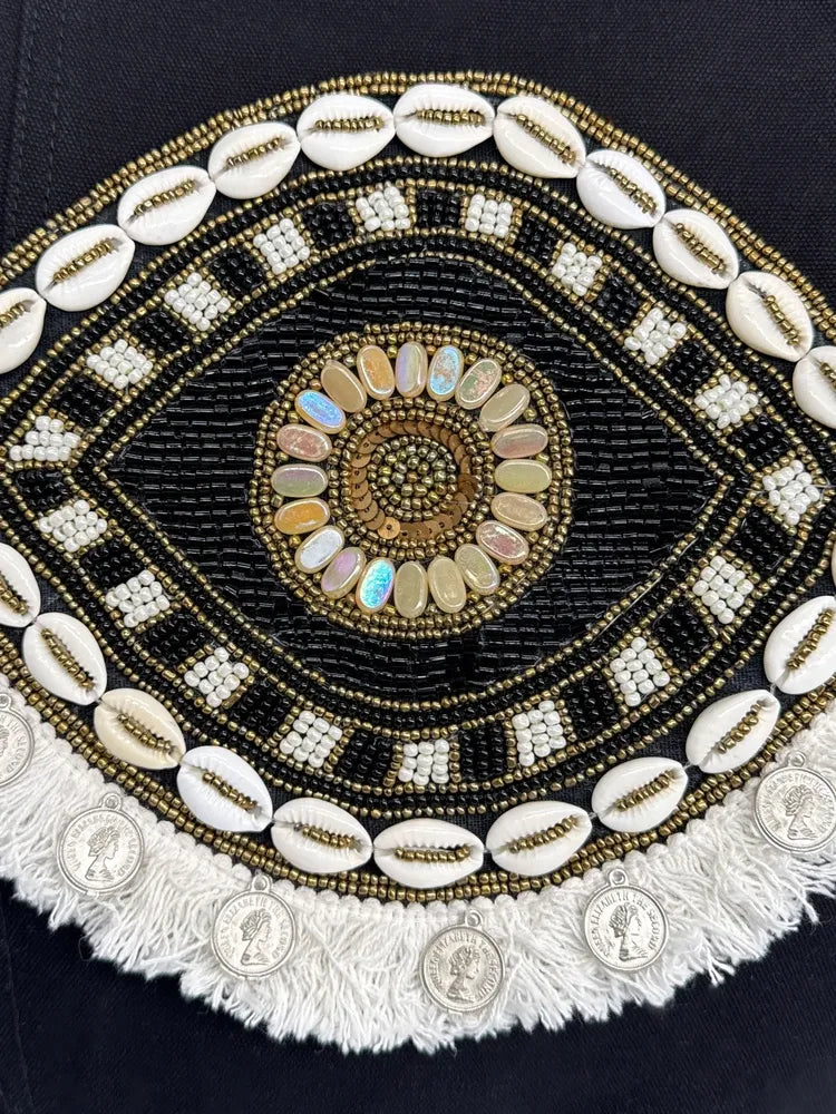 Grand sac en coton et perles I SEA YOU Noir