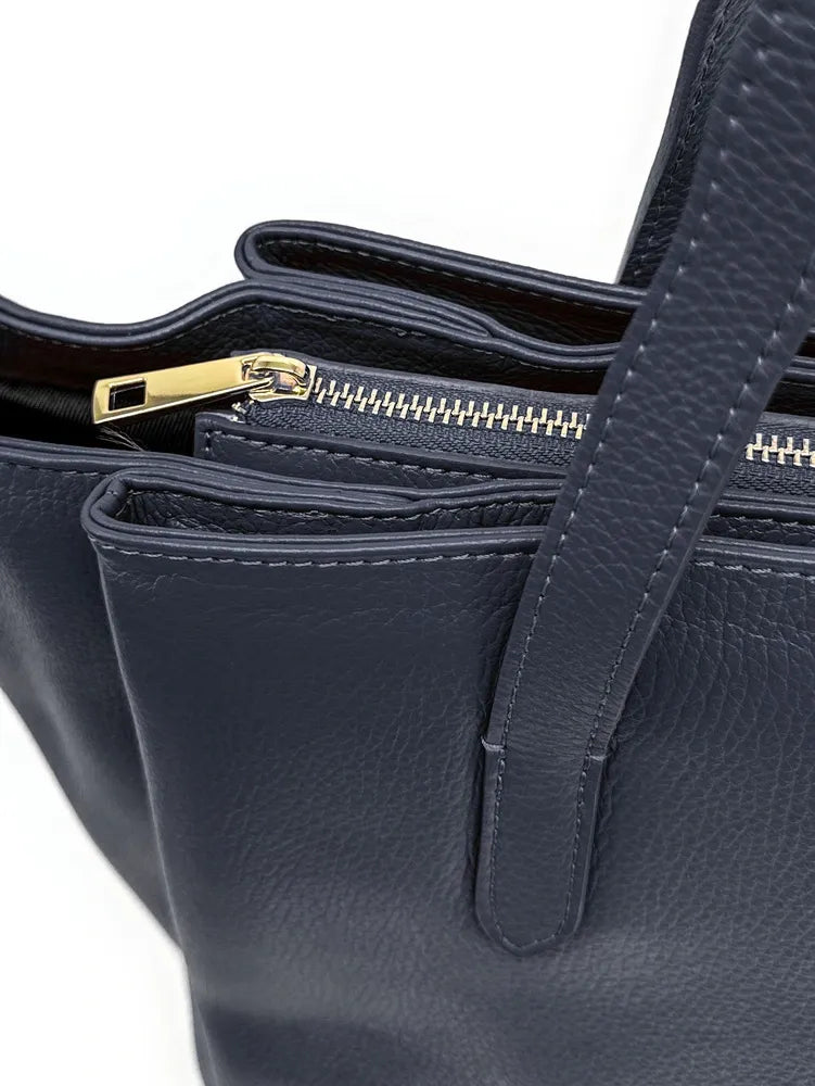 Grand sac en cuir grainé TITANIA Bleu marine