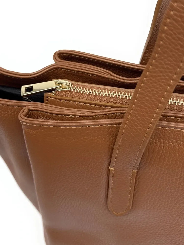 Grand sac en cuir grainé TITANIA Camel foncé