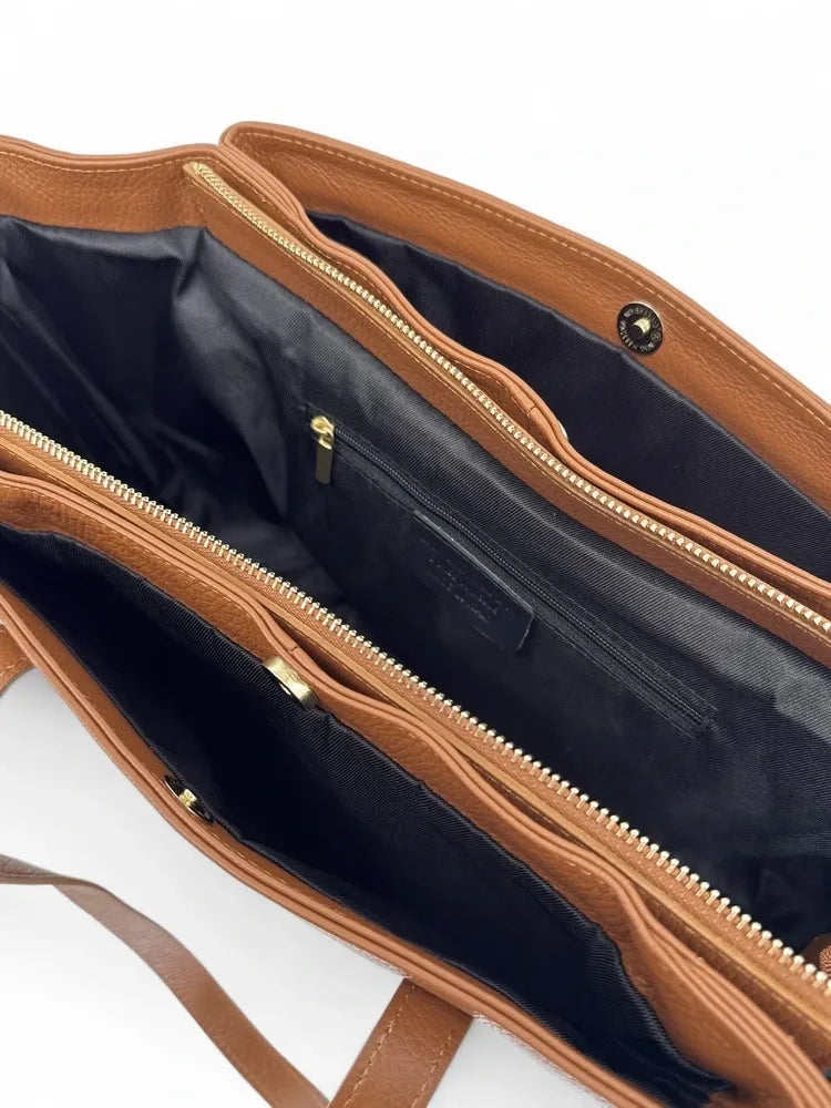 Grand sac en cuir grainé TITANIA Camel foncé
