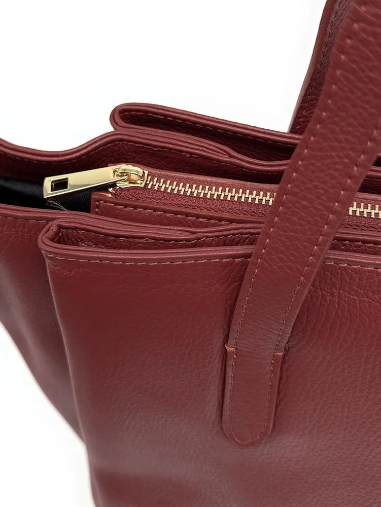 Grand sac en cuir grainé TITANIA Rouge bordeaux