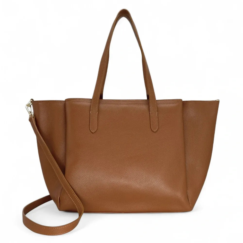 Grand sac en cuir grainé TITANIA Camel foncé