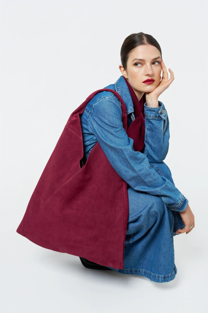 Bolso hobo grande de ante EOLIA Rojo burdeos