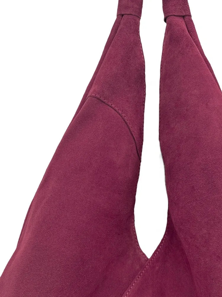 Grand sac hobo en croûte de cuir EOLIA Rouge bordeaux