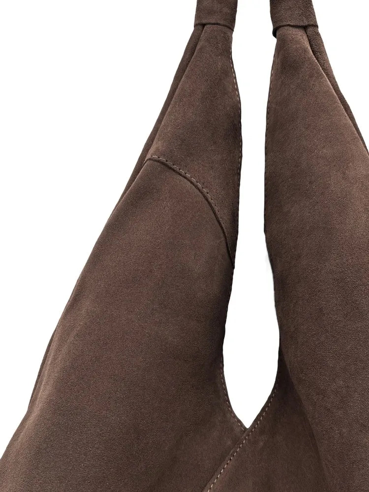 Grand sac hobo en croûte de cuir EOLIA Chocolat