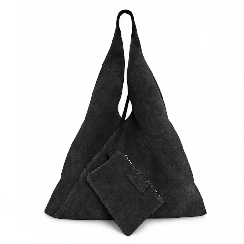 Grand sac hobo en croûte de cuir EOLIA Noir