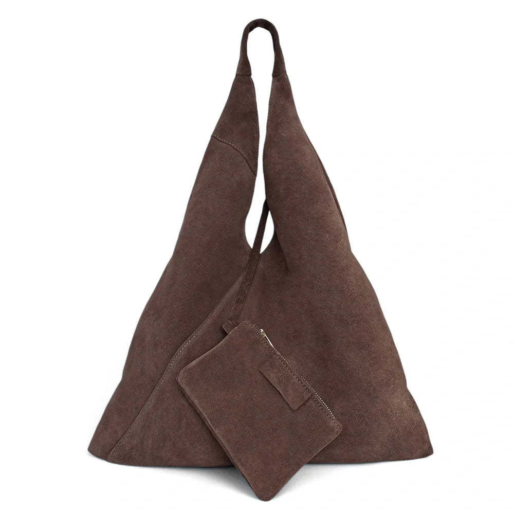 Grand sac hobo en croûte de cuir EOLIA Chocolat
