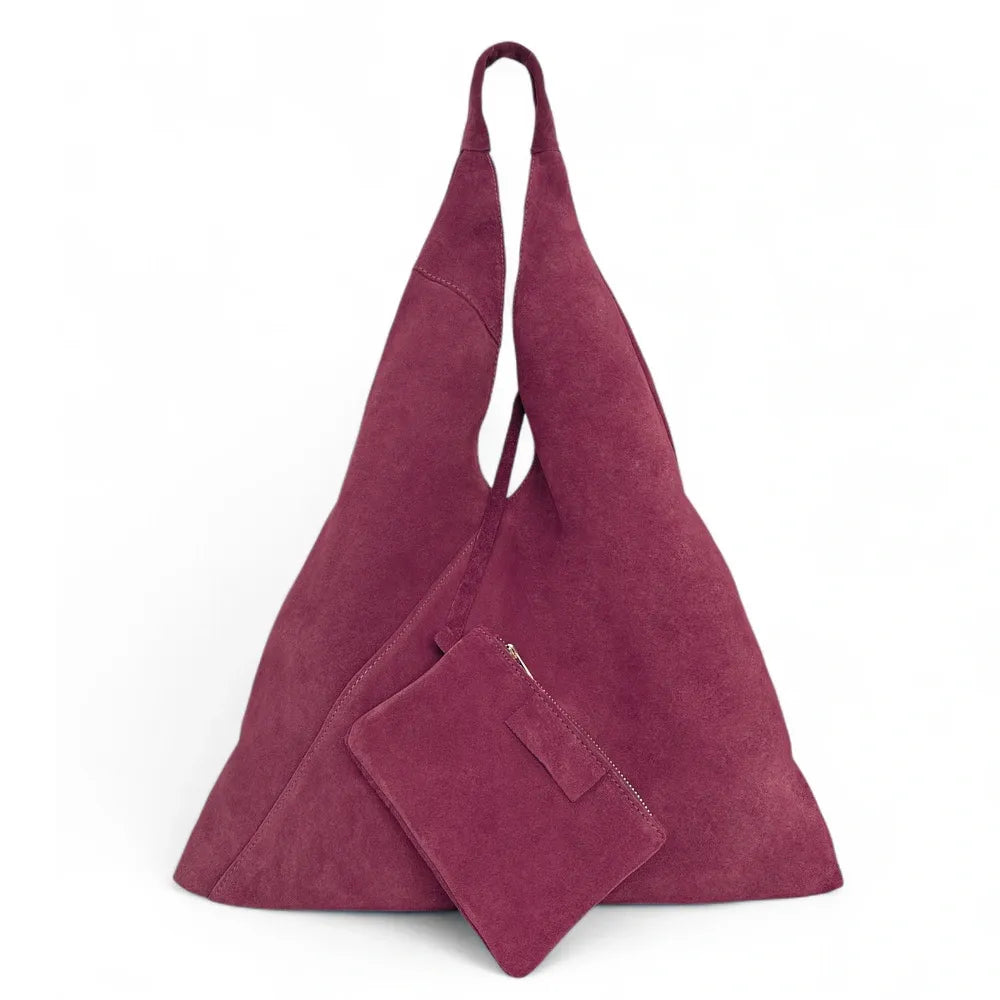 Grand sac hobo en croûte de cuir EOLIA Rouge bordeaux