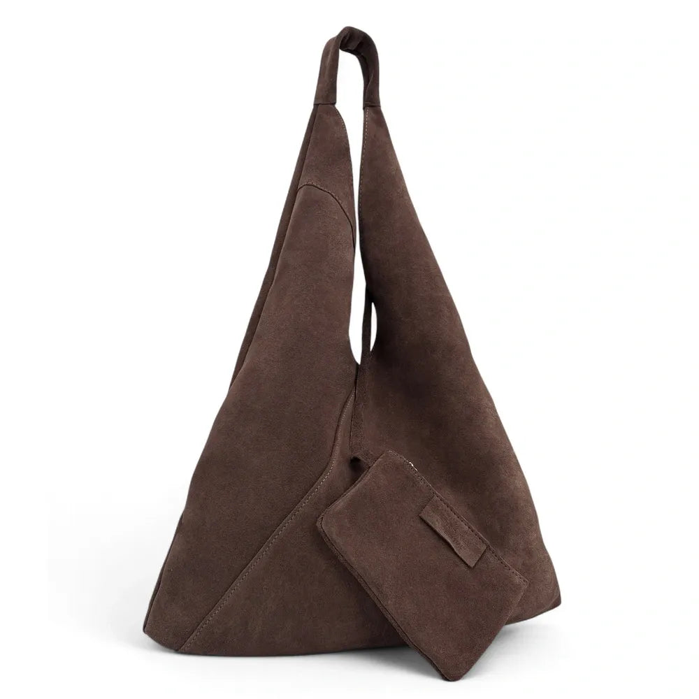 Grand sac hobo en croûte de cuir EOLIA Chocolat
