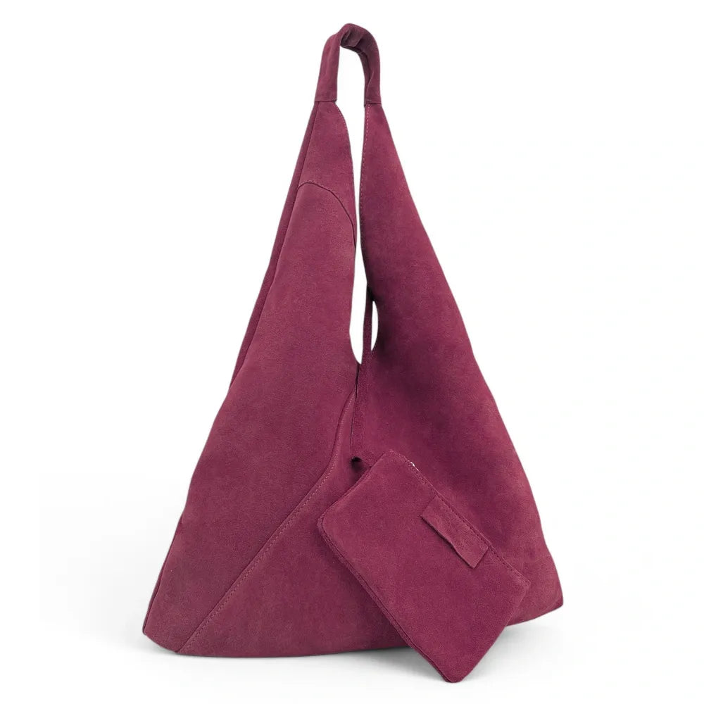 Grand sac hobo en croûte de cuir EOLIA Rouge bordeaux
