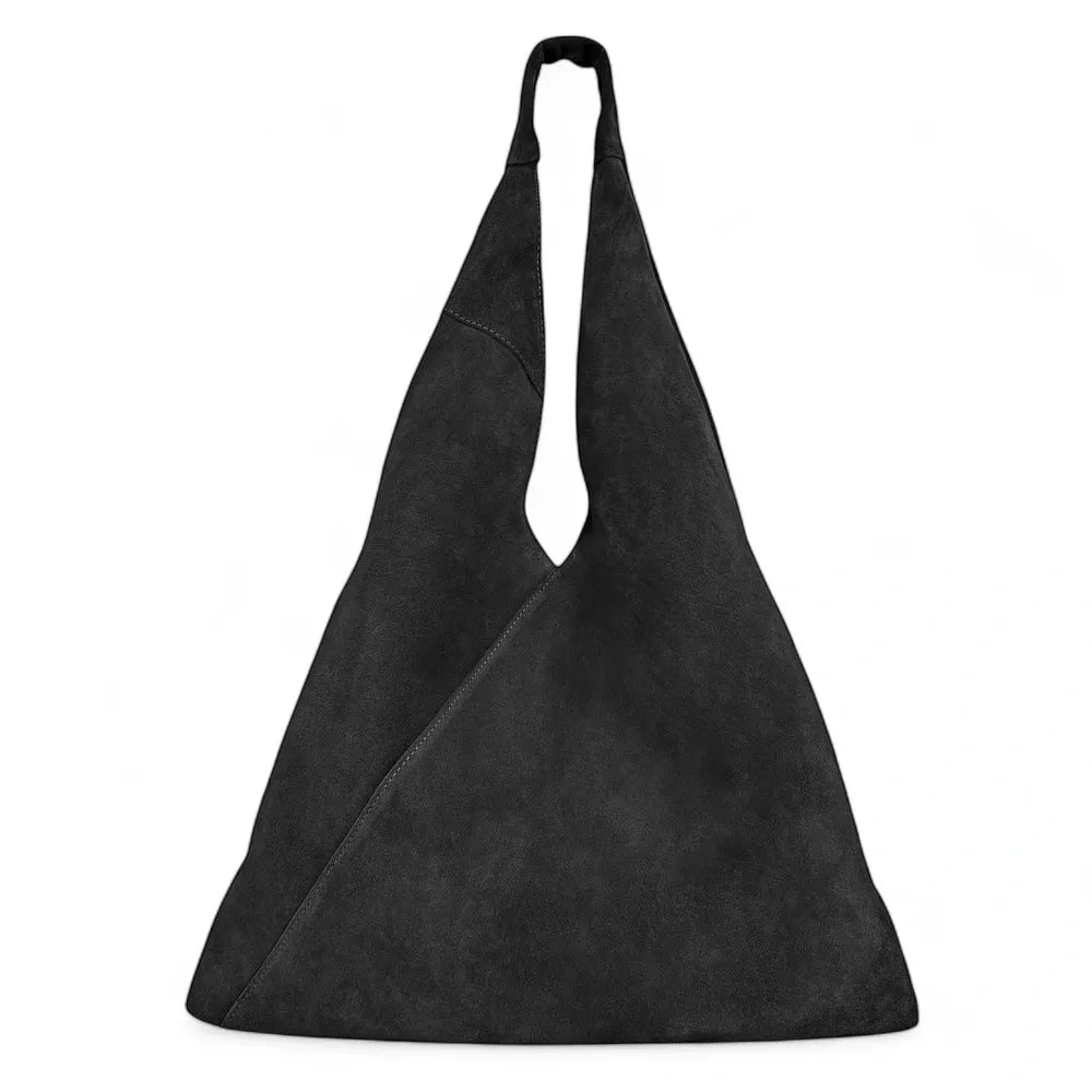Grand sac hobo en croûte de cuir EOLIA Noir