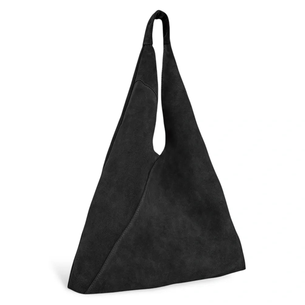 Grand sac hobo en croûte de cuir EOLIA Noir