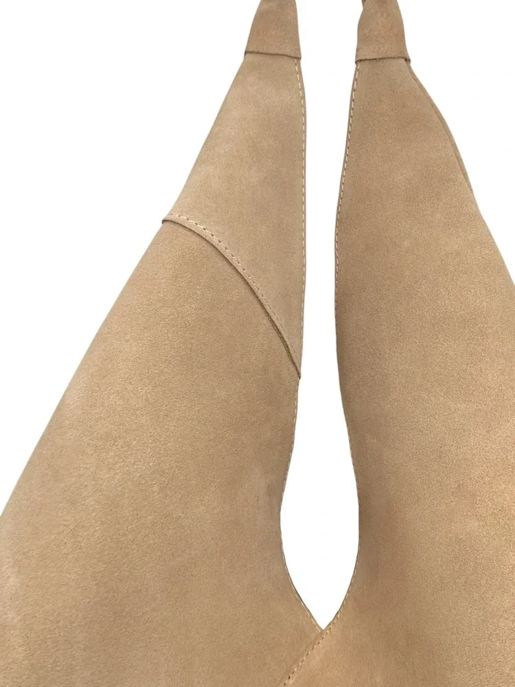 Grand sac hobo en croûte de cuir EOLIA Taupe clair