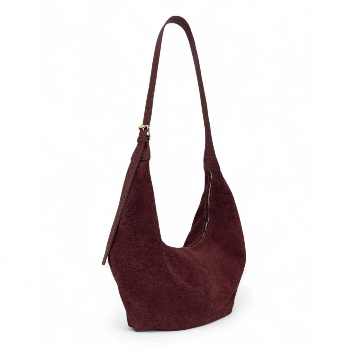 Besace demi-lune en daim HERMIONE Bordeaux