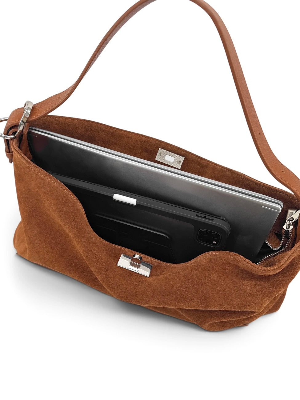 Borsa hobo in pelle martellata e pelle scamosciata HARVEY SUEDE Marrone cammello