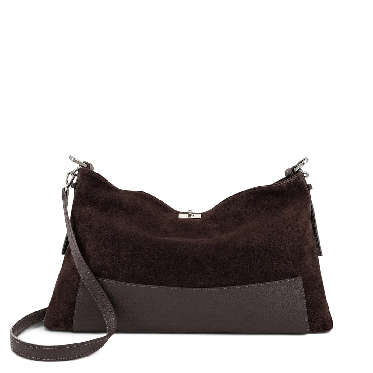 HARVEY SUEDE grained leather and suede hobo bag, Chocolate brown