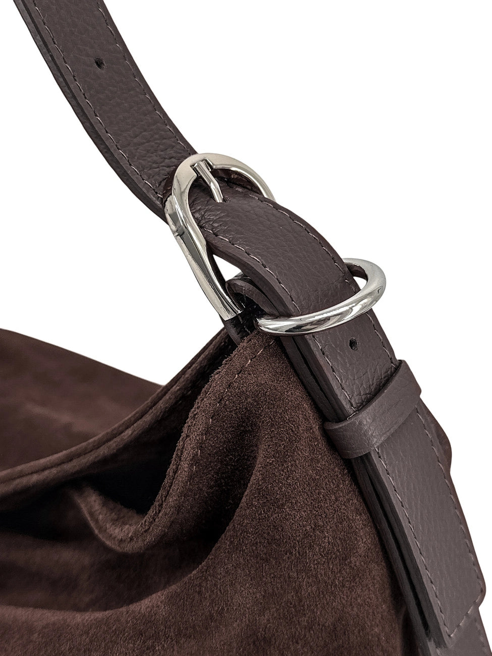 HARVEY SUEDE grained leather and suede hobo bag, Chocolate brown