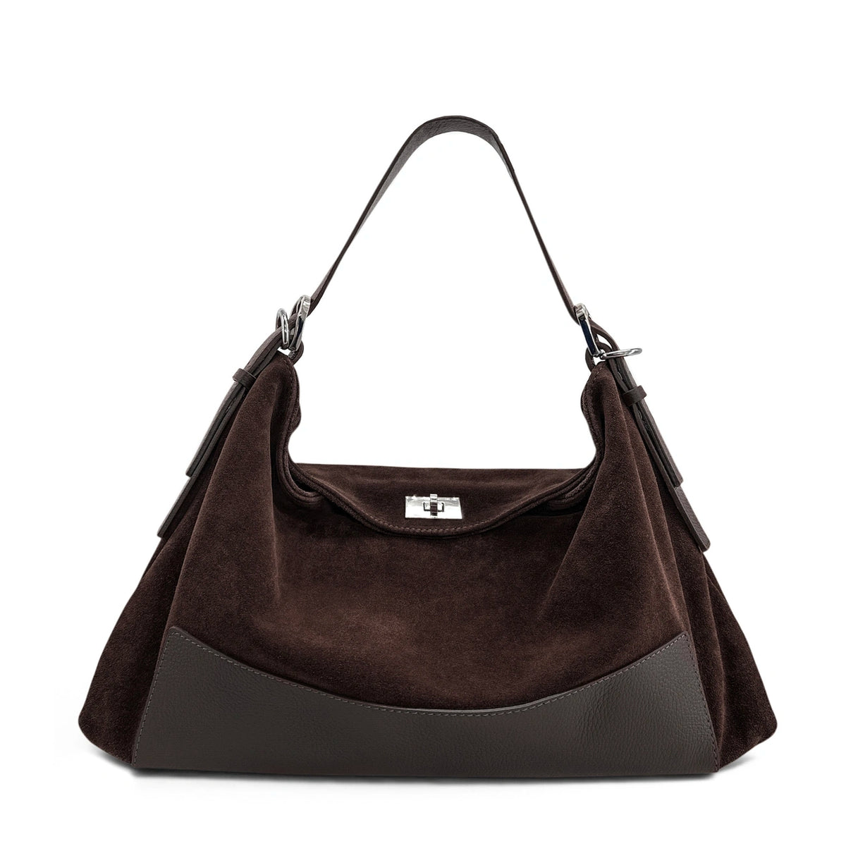 HARVEY SUEDE grained leather and suede hobo bag, Chocolate brown