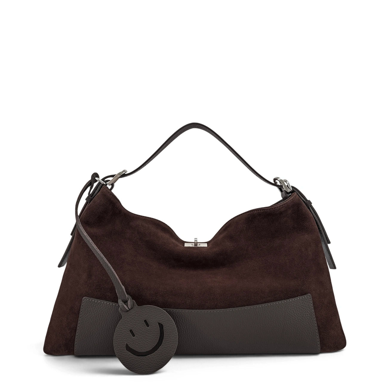 Sac Hobo en cuir grainé et daim HARVEY SUEDE Marron chocolat