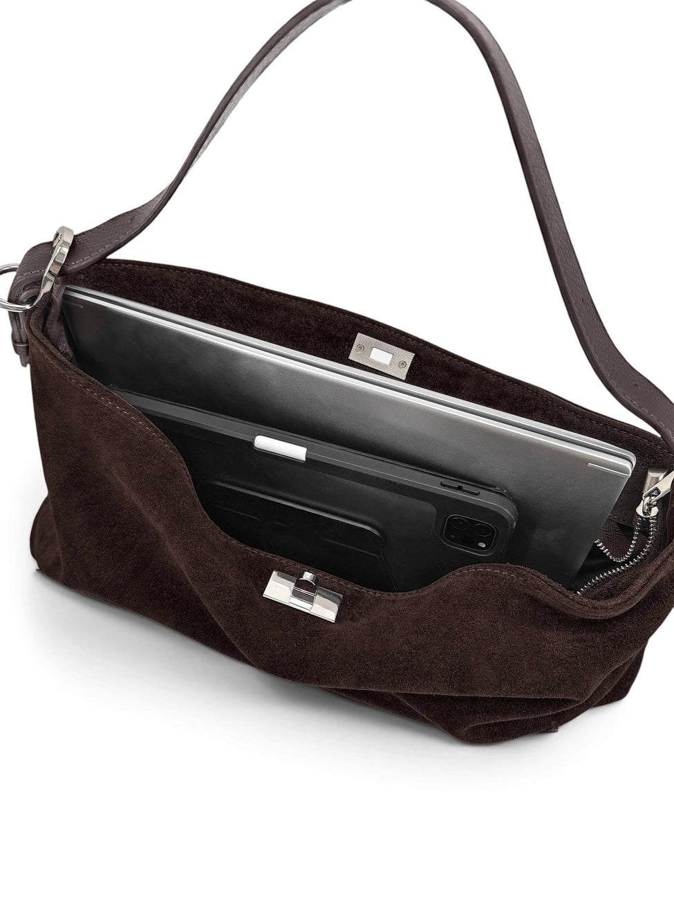HARVEY SUEDE grained leather and suede hobo bag, Chocolate brown