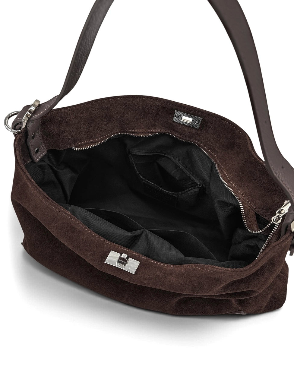HARVEY SUEDE grained leather and suede hobo bag, Chocolate brown