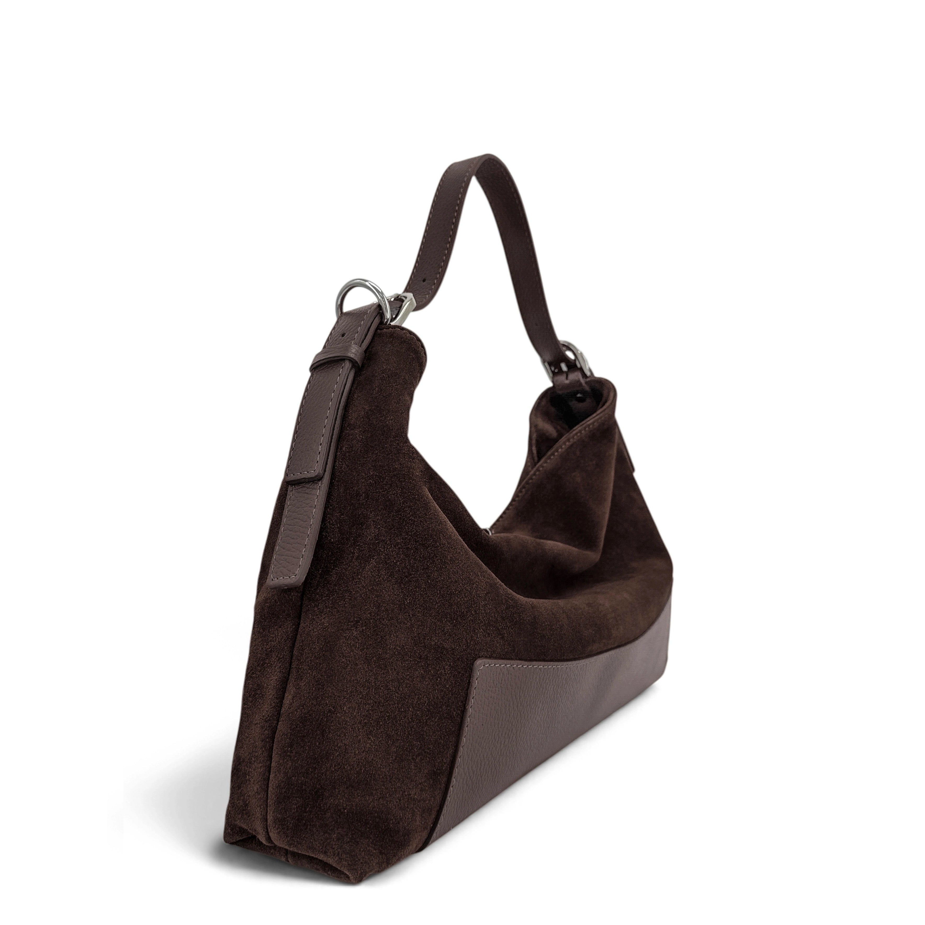 Sac Hobo en cuir grainé et daim HARVEY SUEDE Marron chocolat