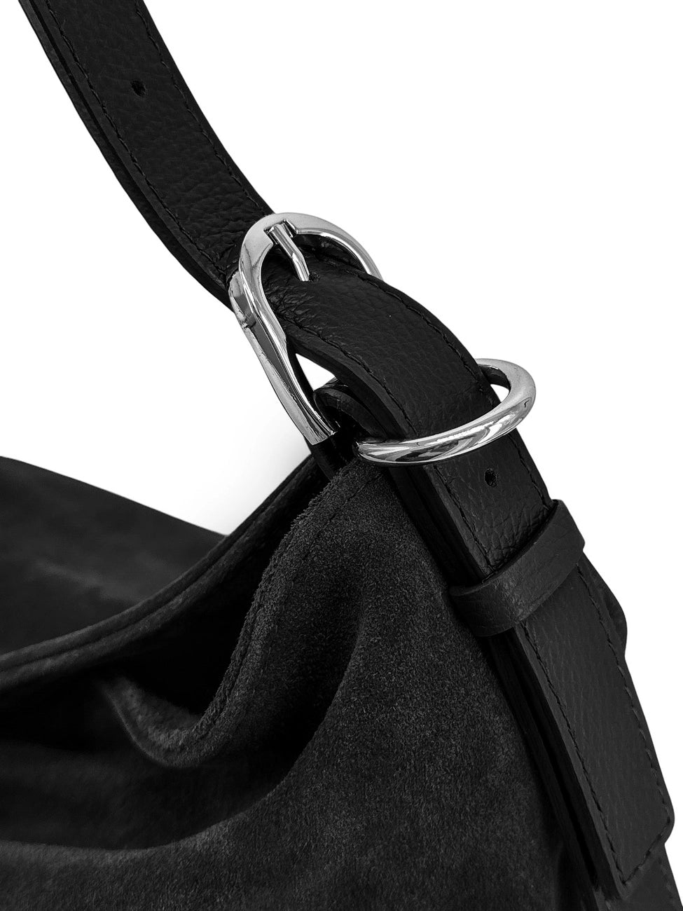 Bolso hobo de piel granulada y ante HARVEY SUEDE Negro