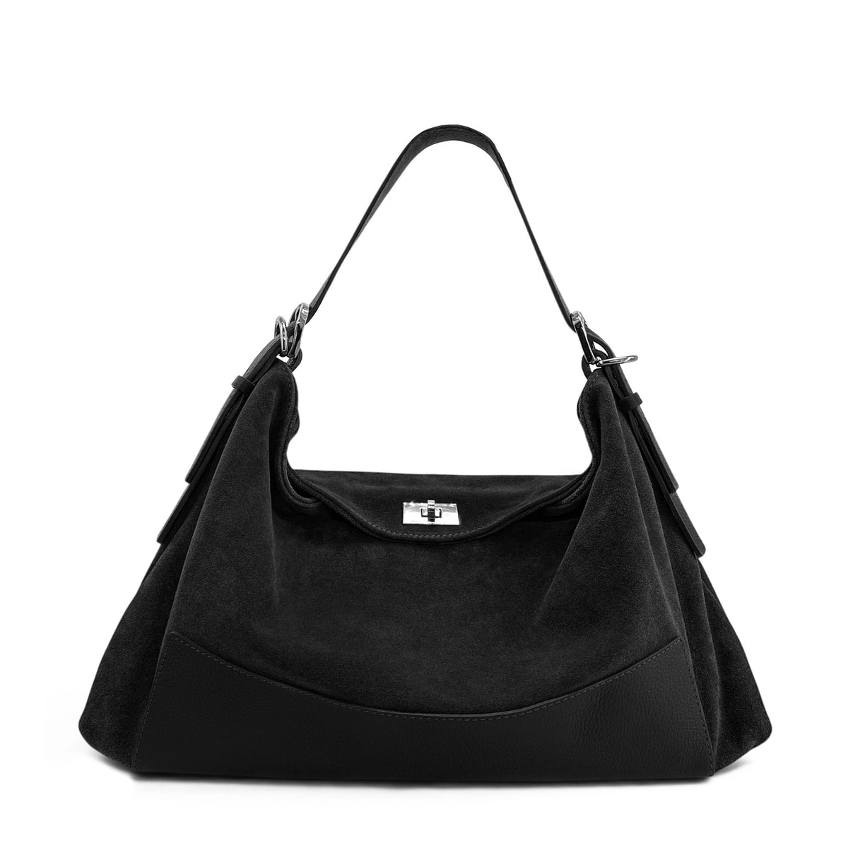 Bolso hobo de piel granulada y ante HARVEY SUEDE Negro