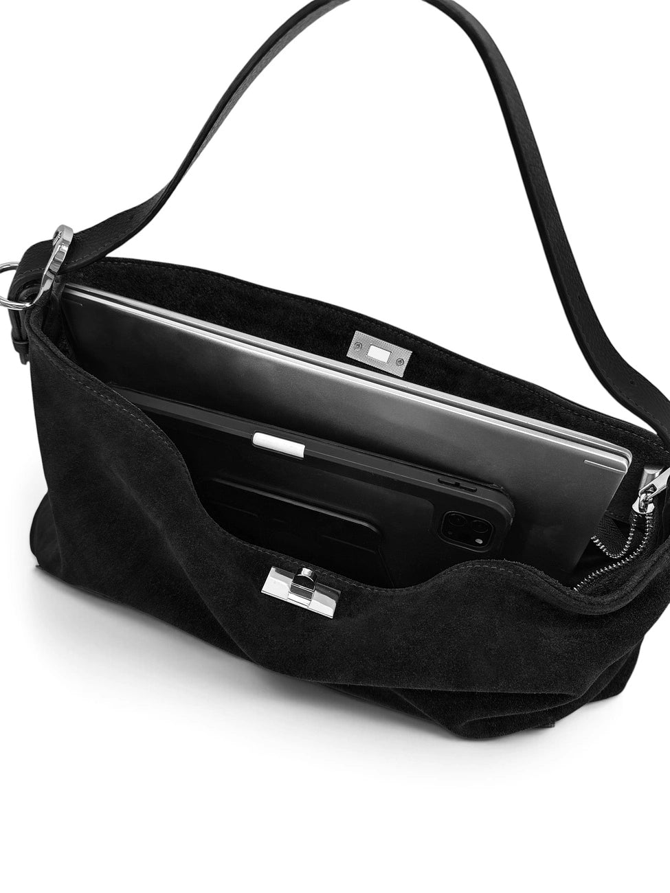 Bolso hobo de piel granulada y ante HARVEY SUEDE Negro
