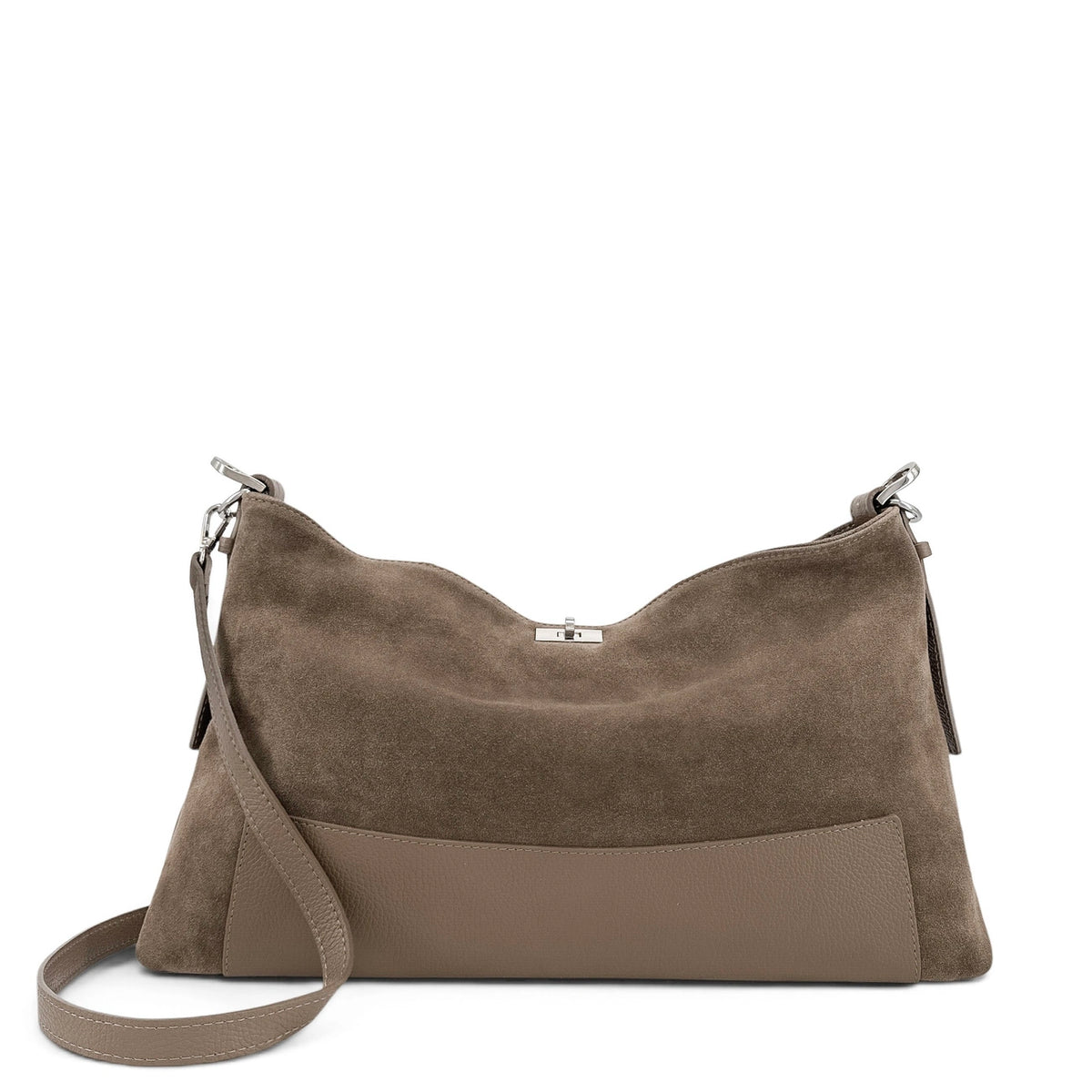 Bolso hobo de piel granulada y ante HARVEY SUEDE Topo