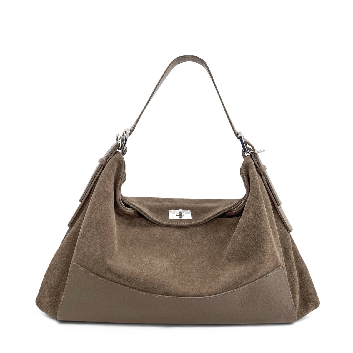Bolso hobo de piel granulada y ante HARVEY SUEDE Topo