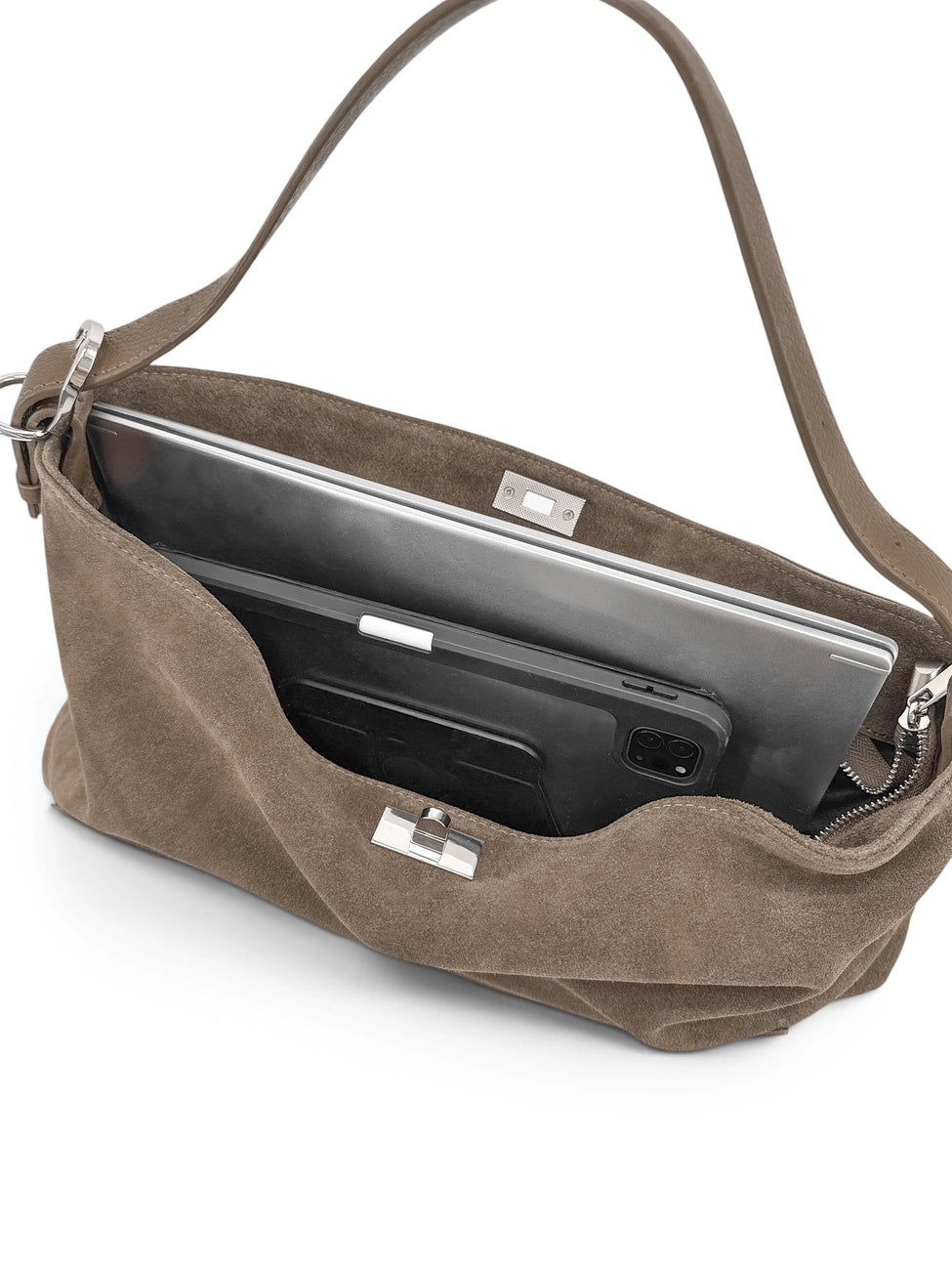 Bolso hobo de piel granulada y ante HARVEY SUEDE Topo