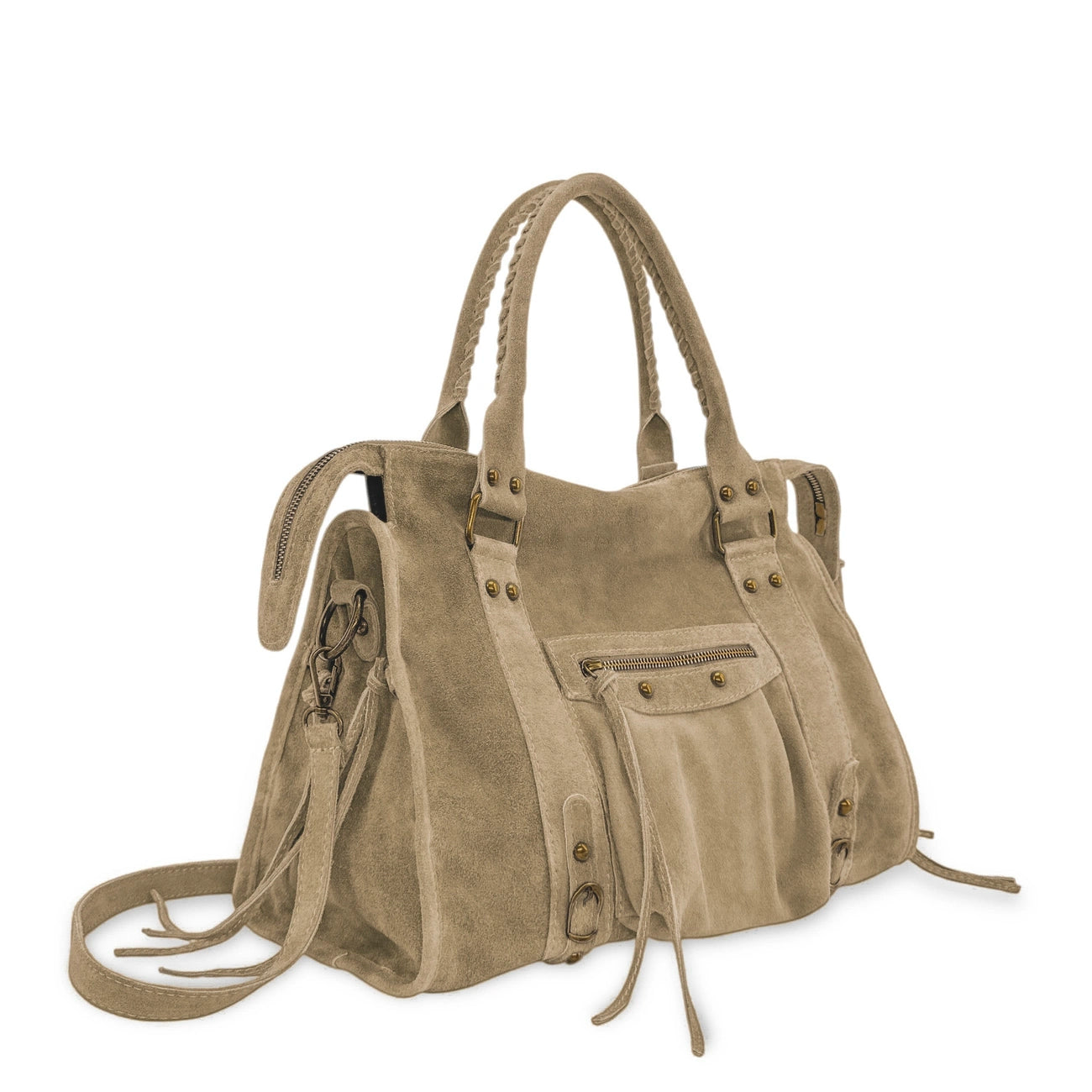 STORM SUEDE suede handbag Cream beige