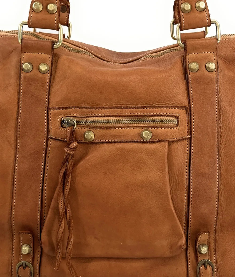 Grand sac en cuir souple tannage végétal STORM XL HURRICAN Camel Camel