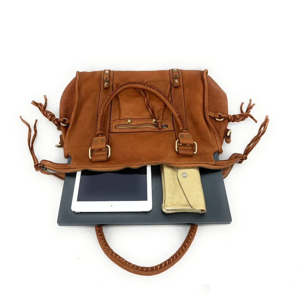 Grand sac en cuir souple tannage végétal STORM XL HURRICAN Camel Camel