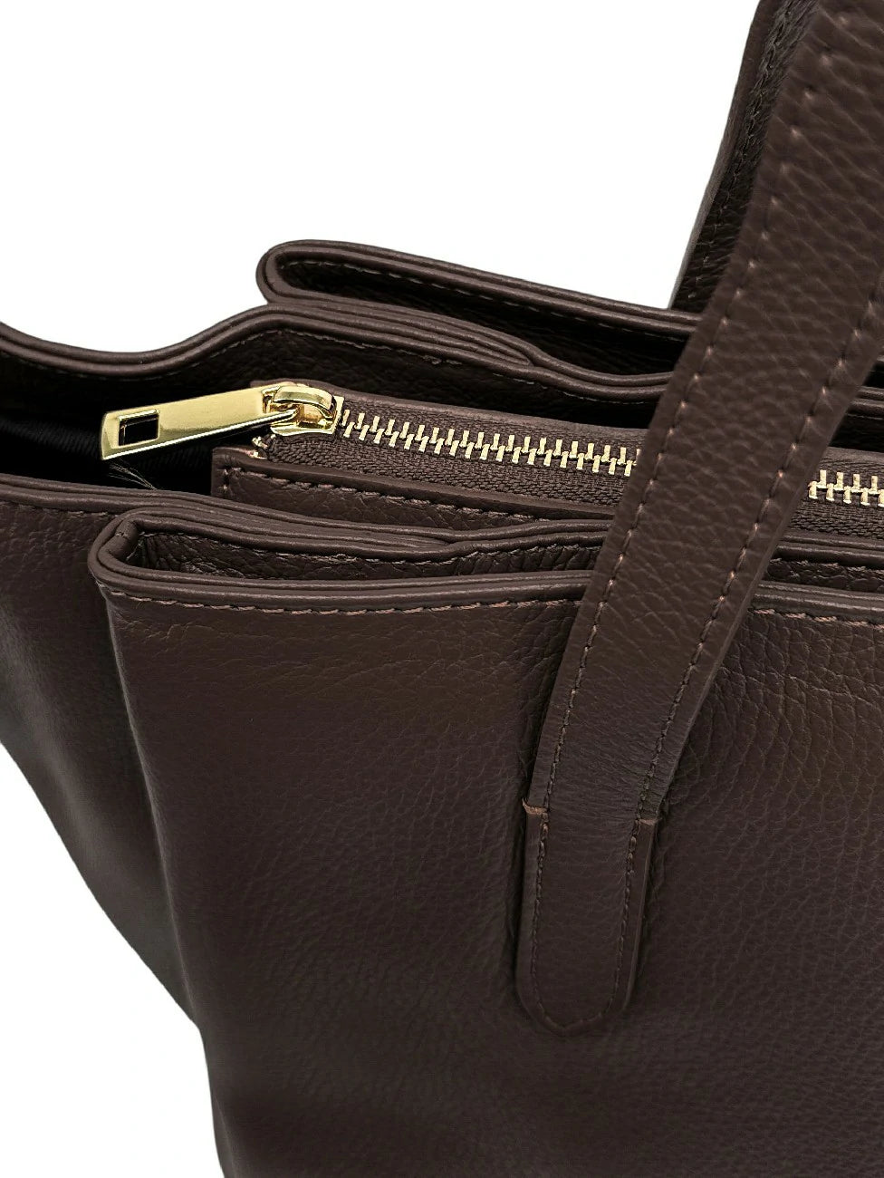Große Tasche aus genarbtem Leder TITANIA Schokoladenbraun