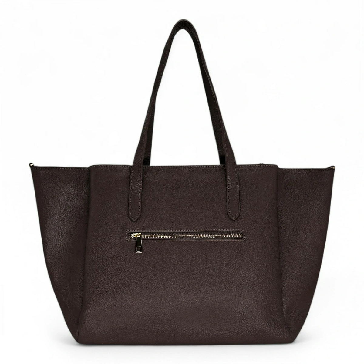 Große Tasche aus genarbtem Leder TITANIA Schokoladenbraun