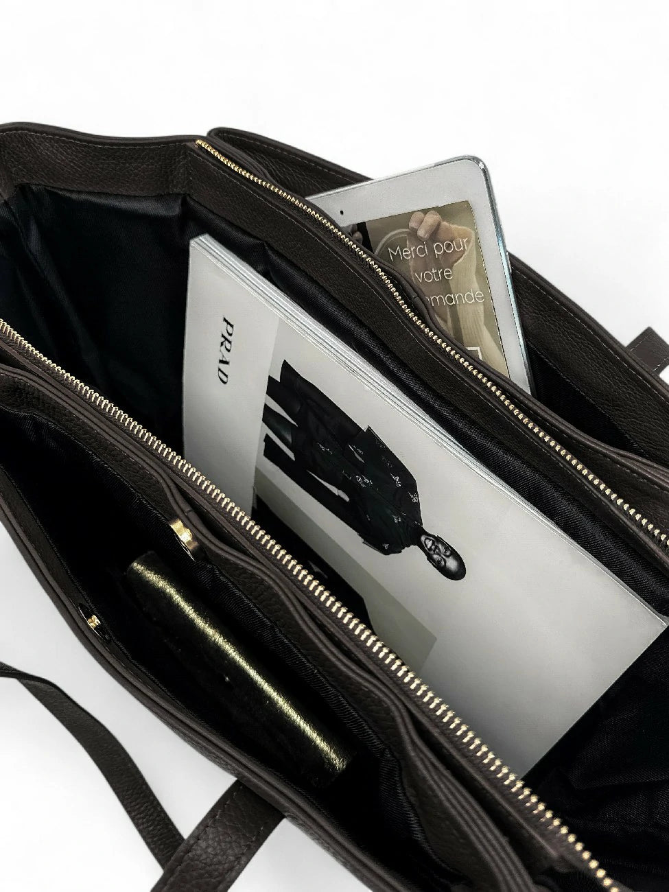 Große Tasche aus genarbtem Leder TITANIA Schokoladenbraun