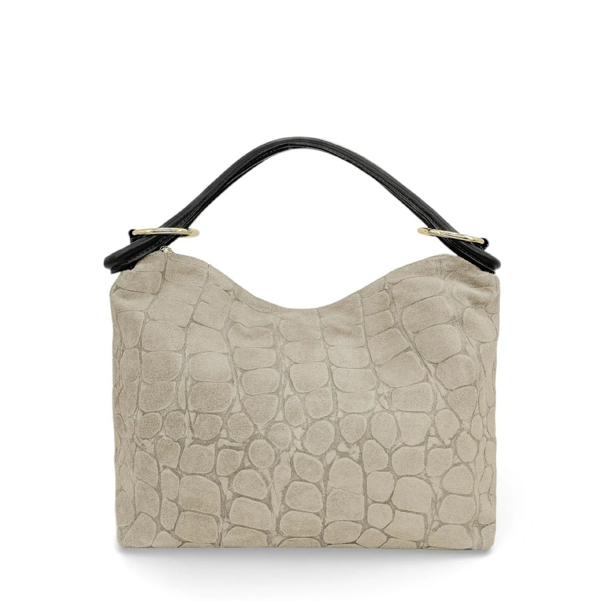 Tasche aus Wildleder mit geprägter Kroko-Optik MAXINE Cremebeige