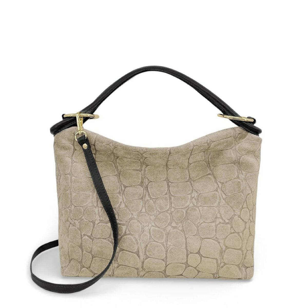 Tasche aus Wildleder mit geprägter Kroko-Optik MAXINE Cremebeige