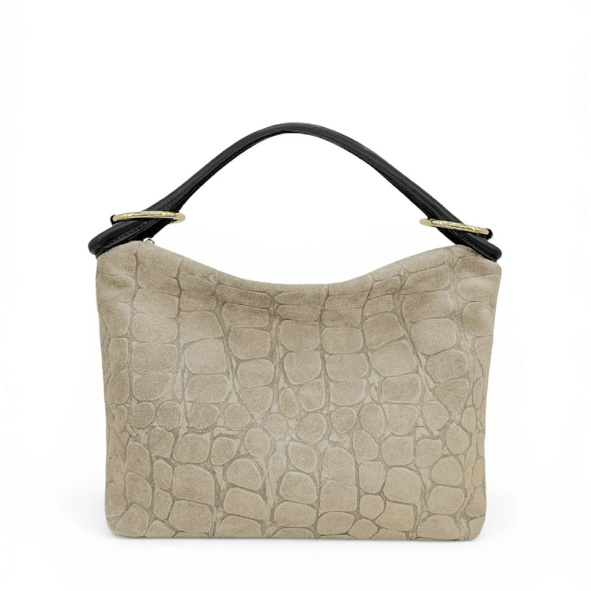 Tasche aus Wildleder mit geprägter Kroko-Optik MAXINE Cremebeige