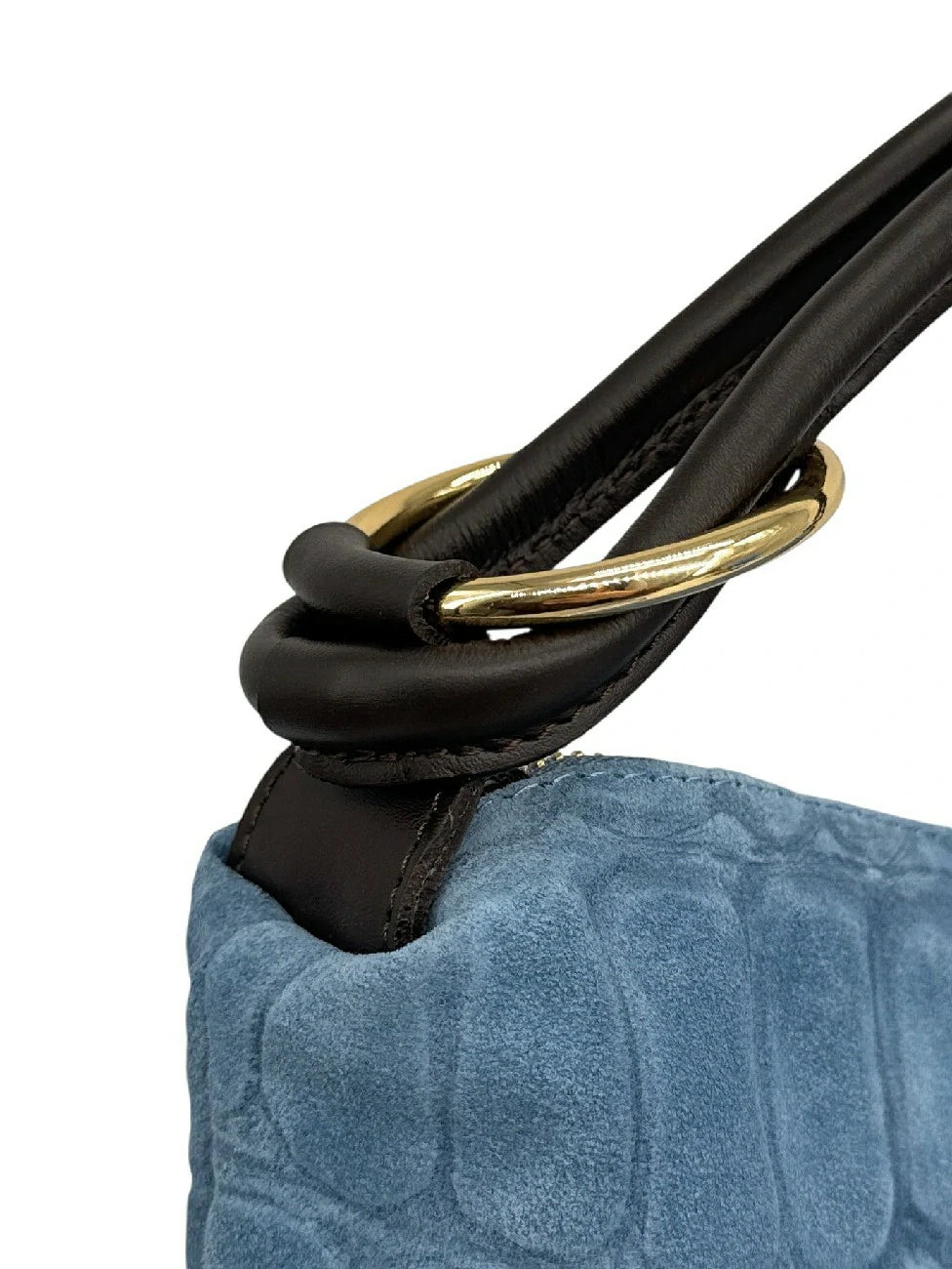 Tasche aus Wildleder mit geprägter Kroko-Optik MAXINE Denimblau