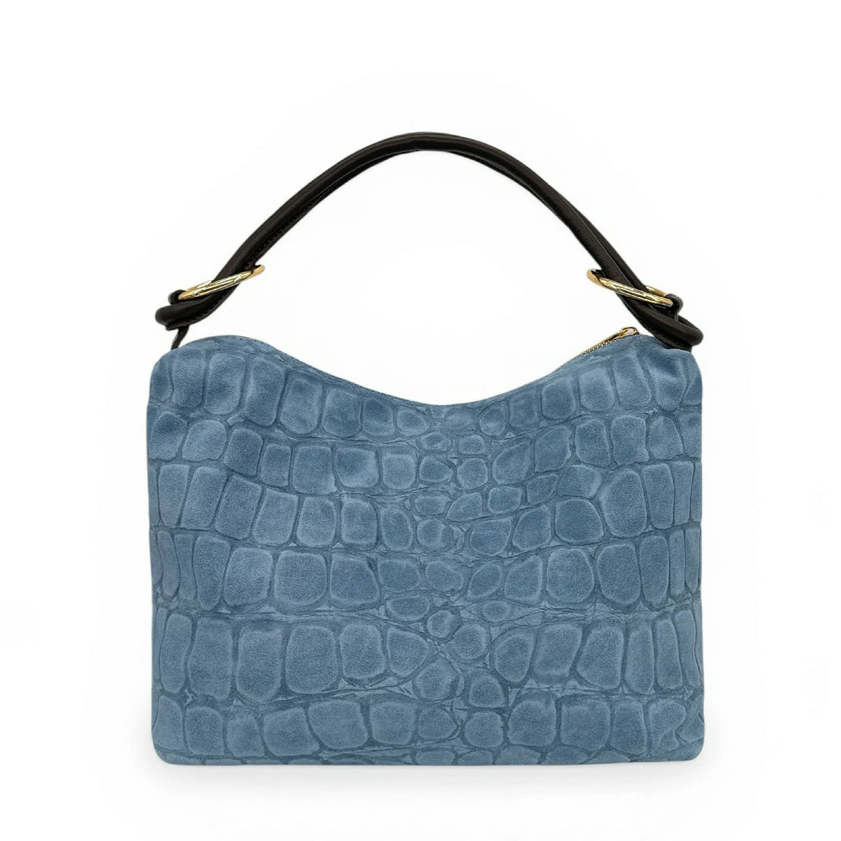 Tasche aus Wildleder mit geprägter Kroko-Optik MAXINE Denimblau