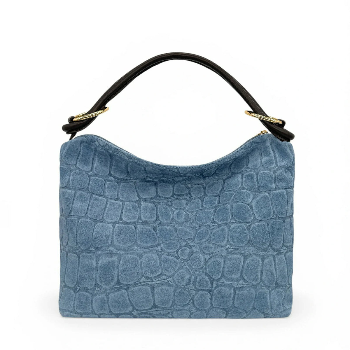 Tasche aus Wildleder mit geprägter Kroko-Optik MAXINE Denimblau