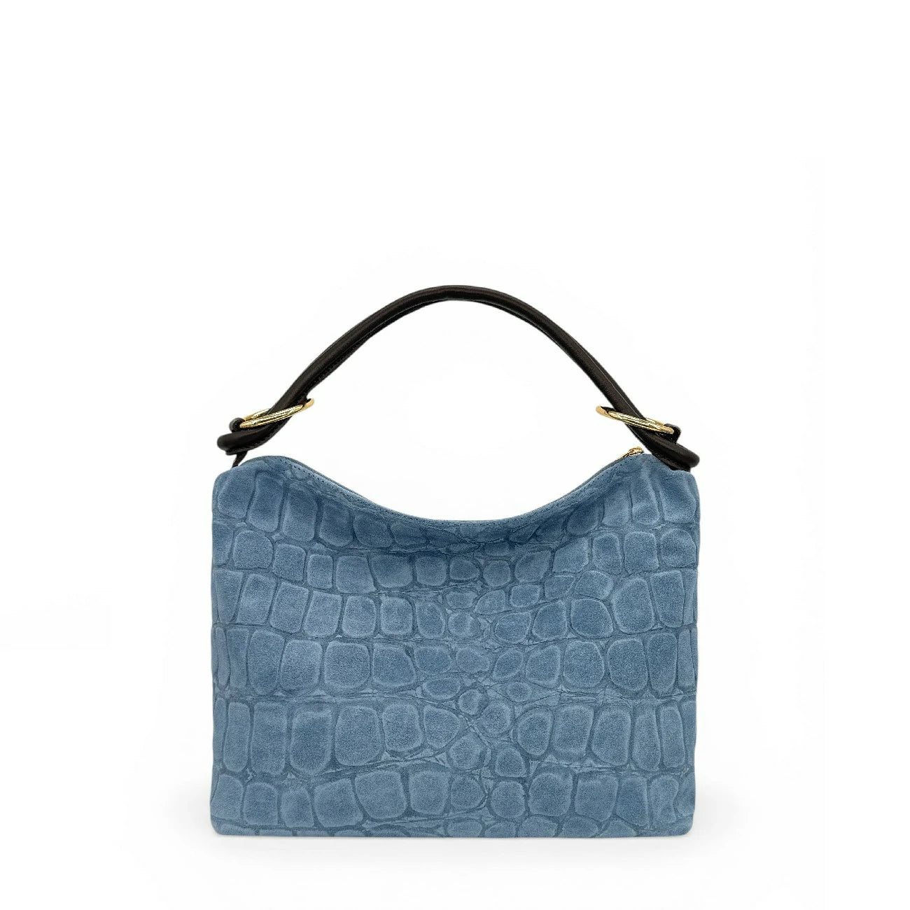 Sac pochette en daim embossé crocodile MAXINE Bleu denim