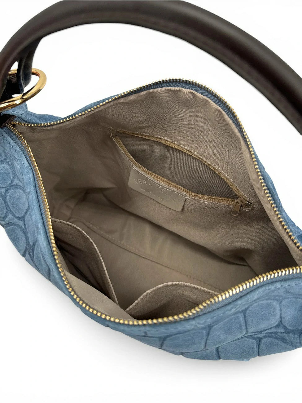 Tasche aus Wildleder mit geprägter Kroko-Optik MAXINE Denimblau
