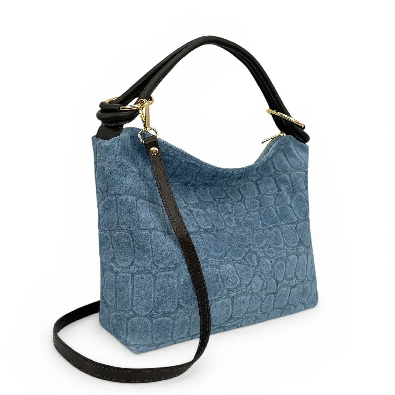 Sac pochette en daim embossé crocodile MAXINE Bleu denim