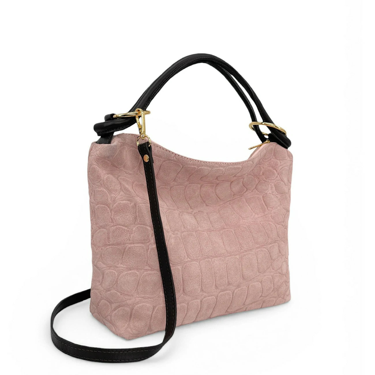 Sac pochette en daim embossé crocodile MAXINE Rose nude